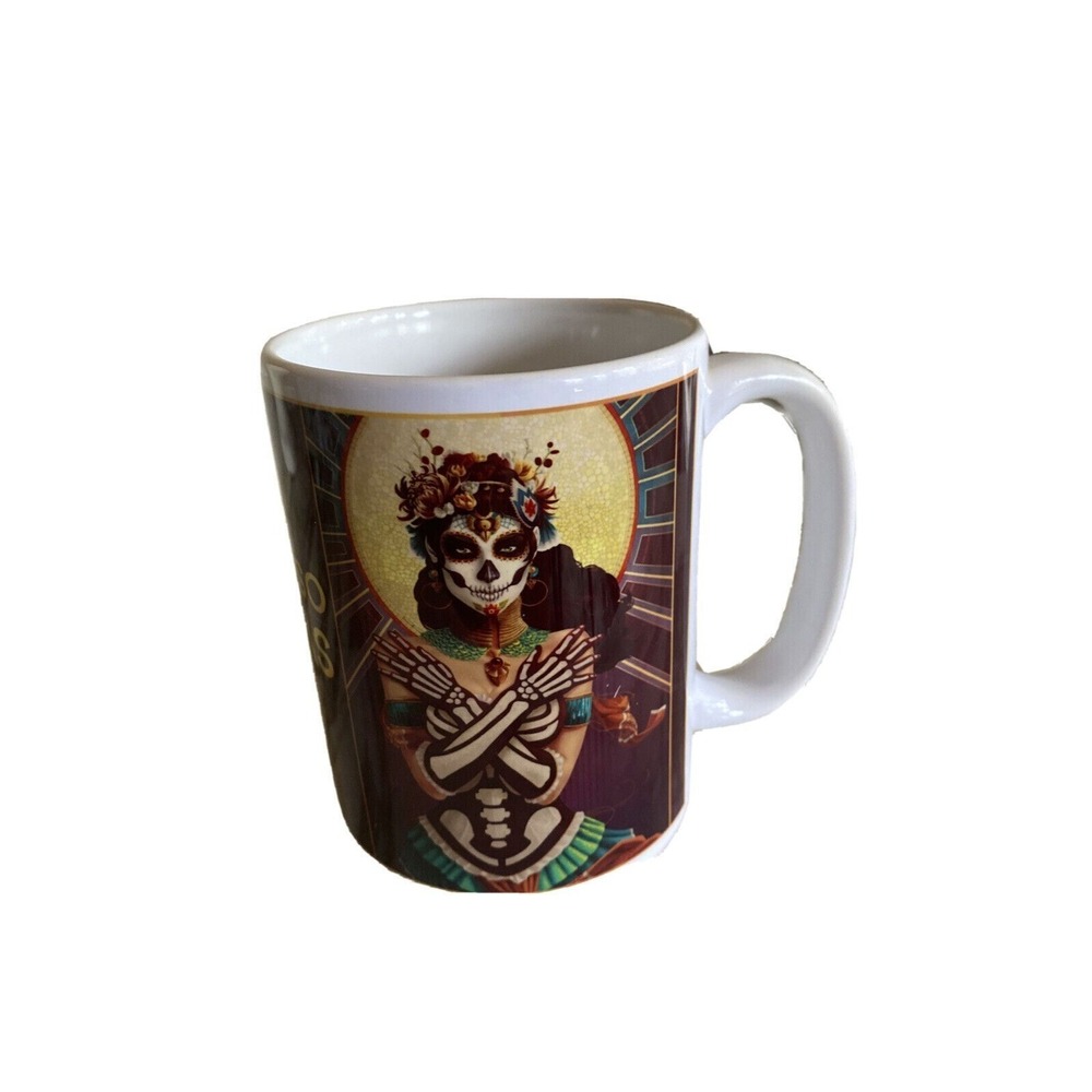 Unbranded Coffee Mug White Purple El Paso Texas Day of the Dead Sugar Skull Art